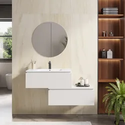 Mobile bagno sospeso 80 cm bianco opaco con cassettone e specchio - Alterego