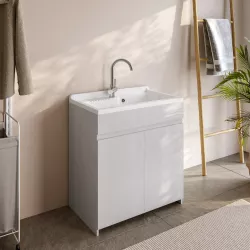 Mobile lavatoio 80x50 cm bianco frassino a 2 ante con vasca - Fiona