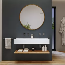 Lavabo doppio 120 cm bianco opaco con mensola inferiore rovere gold - Agua