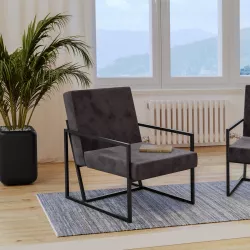 Poltrona in velluto antracite e metallo nero - Roel