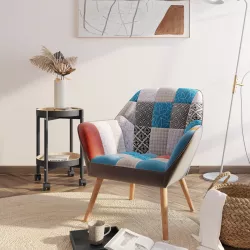 Poltrona scandinava in tessuto patchwork multicolor rosso e blu - Copenaghen