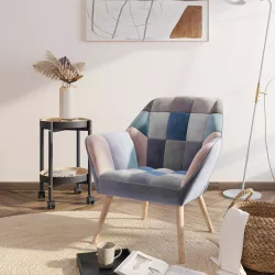 Poltrona scandinava in velluto patchwork multicolor blu - Copenaghen