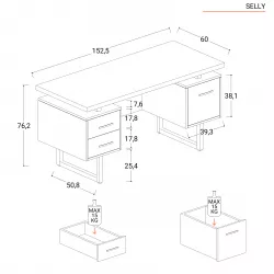 Scrivania 150x60 cm in legno bianco e struttura legno grigio con cassetti -  Selly