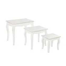 Set da 3 tavolini in legno bianco intarsiato - Clara