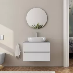 Mobile bagno portalavabo 80 cm bianco lucido con top grigio pietra e  specchio - Fully