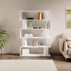 Libreria ad angolo 37x141h cm in legno bianco 5 ripiani - Kantiko