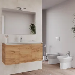 Bagno completo con mobile bagno sospeso 100 cm rovere gold 3 ante con specchio sanitari e miscelatori - Davis