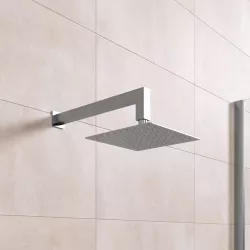 Set soffione ultraslim 25x25 cm con braccio doccia a gomito 35 cm spazzolato