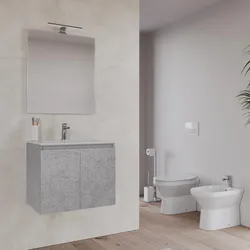 Bagno completo con mobile bagno sospeso 60 cm grigio pietra 2 ante con specchio sanitari e miscelatori - Davis