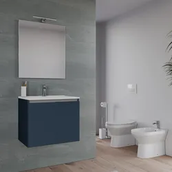Bagno completo con mobile bagno sospeso 70 cm blu esotico 2 ante con specchio sanitari e miscelatori - Davis