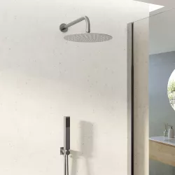 Set doccia con soffione 25 cm, braccio 35 cm e kit doccino spazzolato