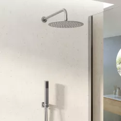 Set doccia con soffione 25 cm con braccio doccia 40 cm e kit doccino spazzolato