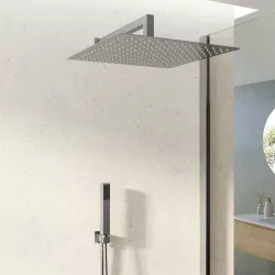 Set doccia con soffione 30x30 cm con braccio 40 cm e kit doccino squadrato spazzolato