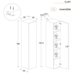 Colonna modulare 28x186h cm rovere cadiz con anta reversibile - Clary