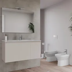 Bagno completo con mobile sospeso 100 cm cashmere 3 ante con specchio sanitari e miscelatori - Davis