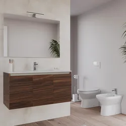 Bagno completo con mobile sospeso 100 cm rovere deciso 3 ante con specchio sanitari e miscelatori - Davis