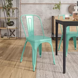 Sedia impilabile stile industrial in metallo verde acqua - Farley