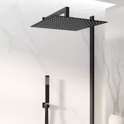 Set doccia con soffione 40x40 cm, braccio doccia 40 cm e kit doccino nero opaco