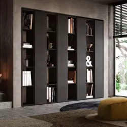 Libreria 224x30x186h cm lava con vani a giorno e 4 ante - Clary