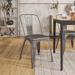 Sedia impilabile stile industrial in metallo grigio spazzolato - Farley