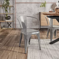 Sedia con braccioli impilabile stile industrial in metallo grigio - Farley