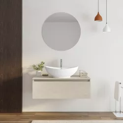 Mobile bagno sospeso portalavabo 100 cm in legno argilla con lavabo e specchio - Plain