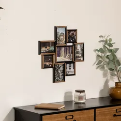 Cornice multipla 48x48 cm reversibile in legno naturale e nero per 8 foto