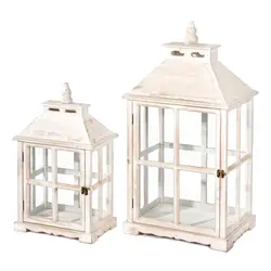 Set 2 lanterne in legno e vetro per arredo shabby interno ed esterno