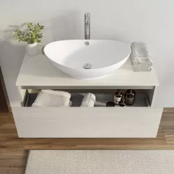 Mobile bagno sospeso portalavabo 100 cm con cassettone rovere biscuit e  specchio - Verano