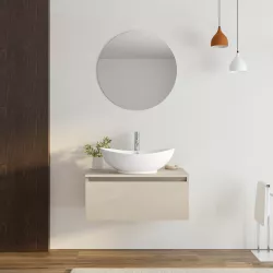 Mobile bagno sospeso portalavabo 80 cm in legno argilla con lavabo e specchio - Plain