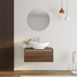 Mobile bagno sospeso portalavabo 80 cm in legno rovere deciso con lavabo e specchio - Plain