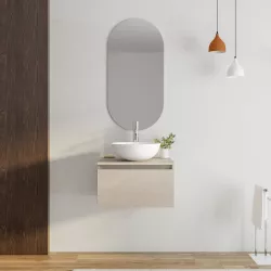 Mobile bagno sospeso portalavabo 60 cm in legno argilla con lavabo e specchio - Plain