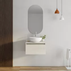 Mobile bagno sospeso portalavabo 60 cm in legno rovere bianco con lavabo e specchio - Plain