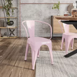 Sedia con braccioli impilabile stile industrial in metallo rosa - Farley