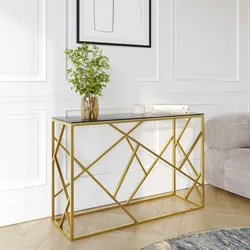 Consolle 120 cm in metallo oro con piano in vetro grigio - Carballo
