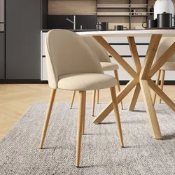 Sedia in tessuto beige con gambe in metallo effetto legno - Kubir