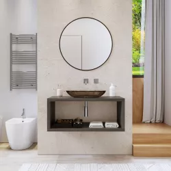 Mensolone bagno sospeso 100 cm con vano a giorno in legno rovere grigio - Plain