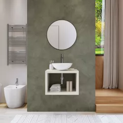 Mensolone bagno sospeso 60 cm con vano a giorno in legno rovere bianco - Plain