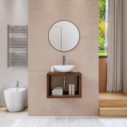 Mensolone bagno sospeso 60 cm con vano a giorno in legno rovere deciso - Plain