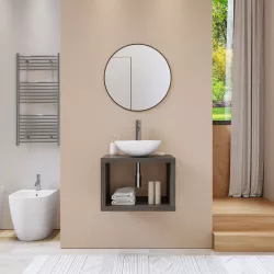 Mensolone bagno sospeso 60 cm con vano a giorno in legno rovere grigio - Plain