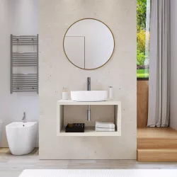 Mensolone bagno sospeso 80 cm con vano a giorno in legno rovere bianco - Plain