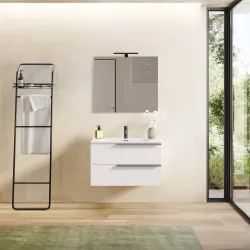 Mobile bagno sospeso 80 cm bianco opaco con lavabo integrato e specchio - Ecuador