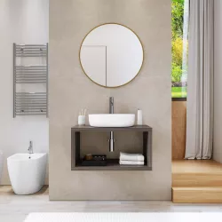 Mensolone bagno sospeso 80 cm con vano a giorno in legno rovere grigio - Plain