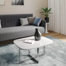 Tavolino 80x60x40 h cm piano in vetro bianco e gambe in metallo cromo - Doveli