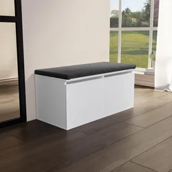 Scarpiera 35x80 cm in legno bianco con cuscino in tessuto removibile  - Tokis
