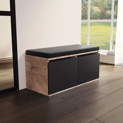 Scarpiera 35x80 cm in legno rovere e nero con cuscino removibile - Tokis