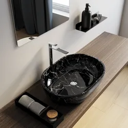 Lavabo d'appoggio 59x41 cm in ceramica nero effetto marmo - Virage