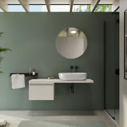 Mensolone bagno 120 cm con cassetto sospeso 50 cm in legno rovere bianco - Plain