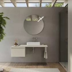 Mensolone bagno 90 cm con cassetto sospeso 50 cm in legno rovere bianco - Plain