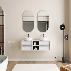 Mobile bagno portalavabo 120 cm con vano a giorno bianco opaco e specchio - Plint